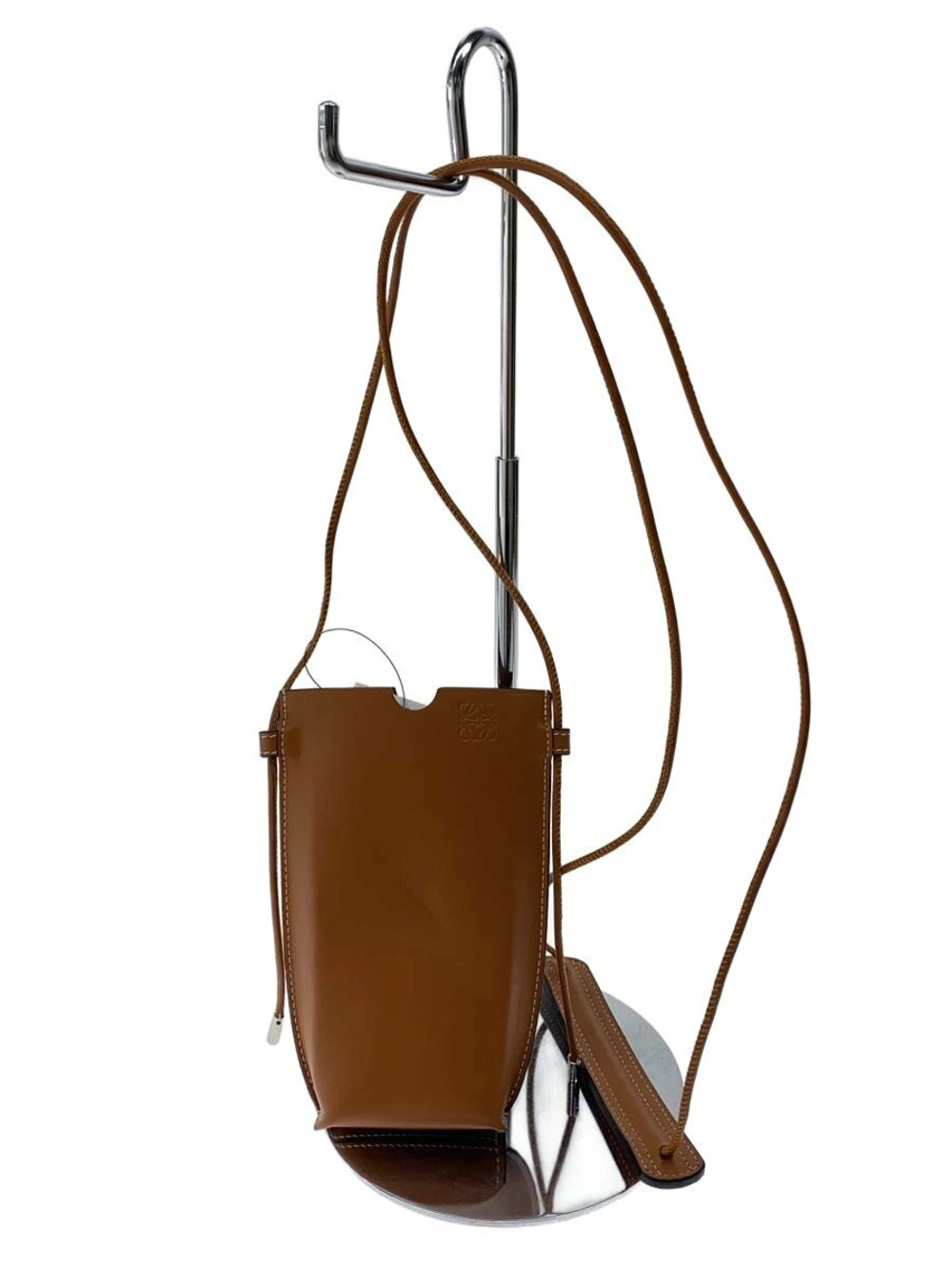 Loewe Gate Pocket shoulder bag topstitching embossed logo Camel Brown